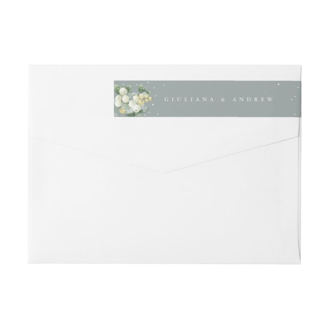 Bande Pour Adresse De Retour Seafoam Green Snowberry+Eucalyptus Mariage Classic (Dos)