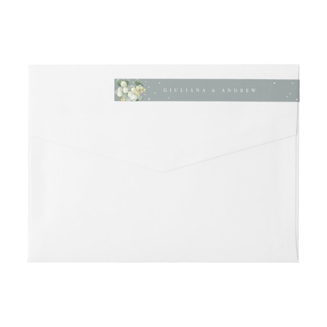 Bande Pour Adresse De Retour Seafoam Green Snowberry+Eucalyptus Mariage Skinny (Dos)