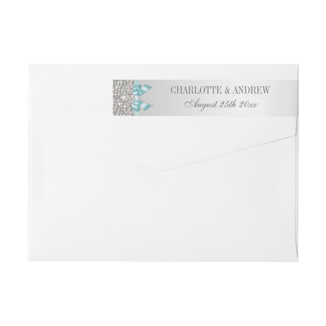 Bande Pour Adresse De Retour Séquences d'argent Bow bleu Turquoise et diamant (Dos)