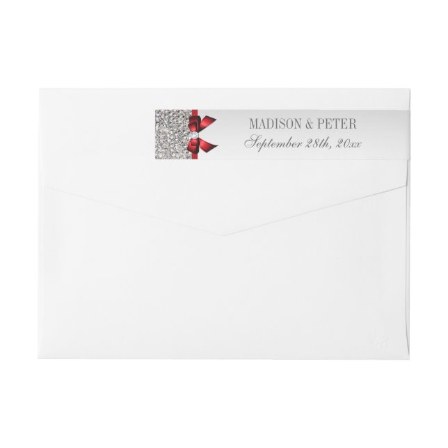 Bande Pour Adresse De Retour Séquences d'argent Mariage de la Bow rouge (Dos)