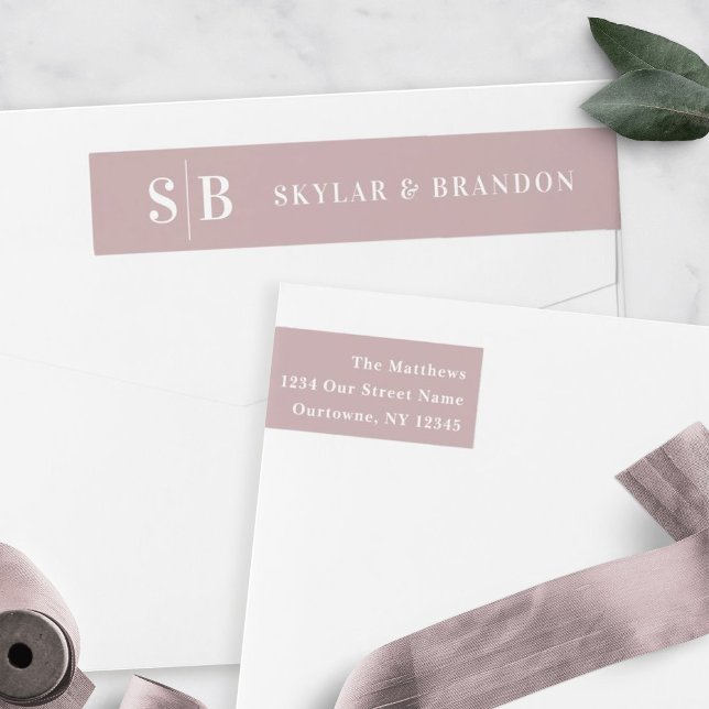 Bande Pour Adresse De Retour Simple couleur solide Dusty Mauve Mariage Monogram (Créateur téléchargé)