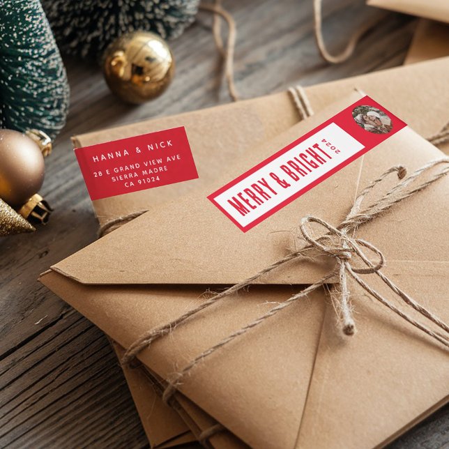 Bande Pour Adresse De Retour Simple Noël Joyeux et bonne adresse photo (Créateur téléchargé)