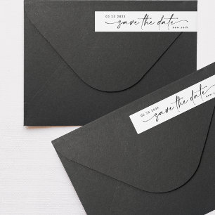 Bande Pour Adresse De Retour Sleek Romance   Noir en blanc Enregistrer la date 