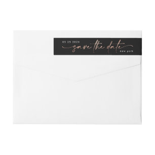 Bande Pour Adresse De Retour Sleek Romance Or Rose sur noir Enregistrer la da