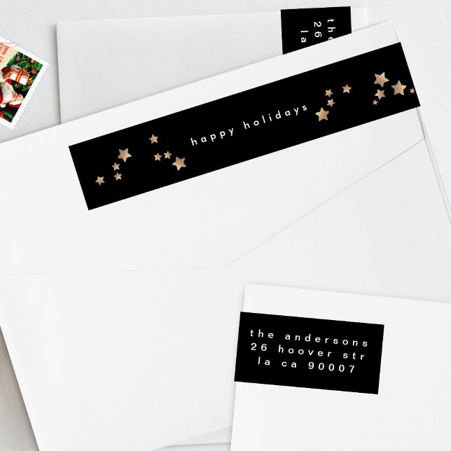 Bande Pour Adresse De Retour Star moderne Black Onyx Noël Joyeux Noël (Créateur téléchargé)
