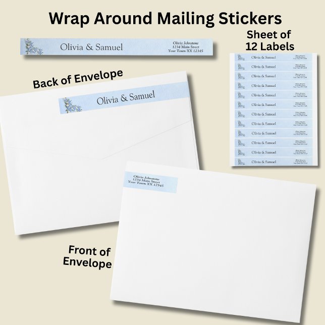 Bande Pour Adresse De Retour Stickers Mailing, Set Peony Bleu, (Créateur téléchargé)
