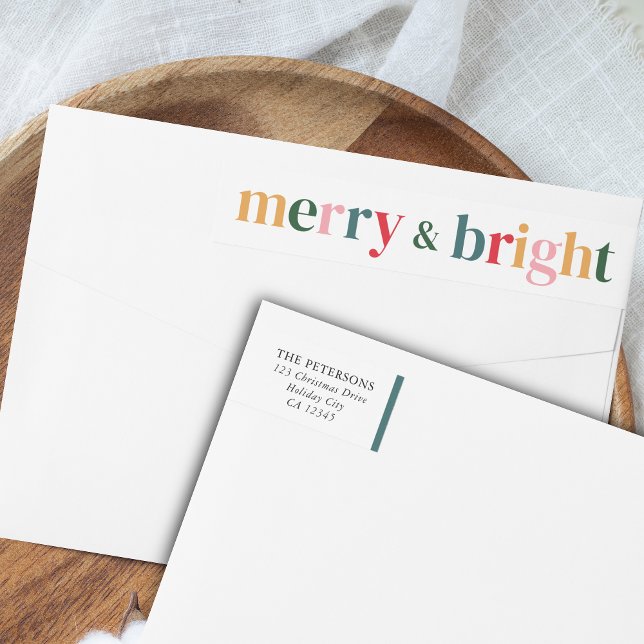 Bande Pour Adresse De Retour Typographie vibrante Joyeux et brillant Noël moder (Christmas Wrap Around Return Address Label)