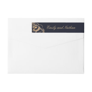 Bande Pour Adresse De Retour Vintage Gold Navy envelopper floral autour Étiquet