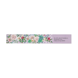 Bande Pour Adresse De Retour Violet avec points blancs et Mariage de fleurs