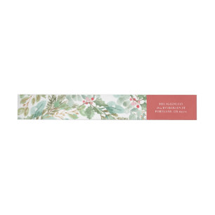 Bande Pour Adresse De Retour Watercolor Christmas Foliing et Motif Berry