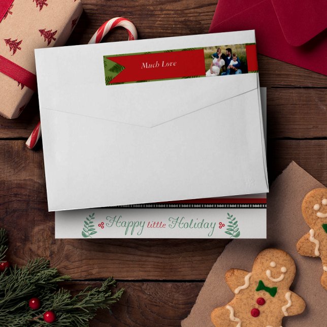 Bande Pour Adresse De Retour Winter Greens Red Family Photo Noël (Créateur téléchargé)