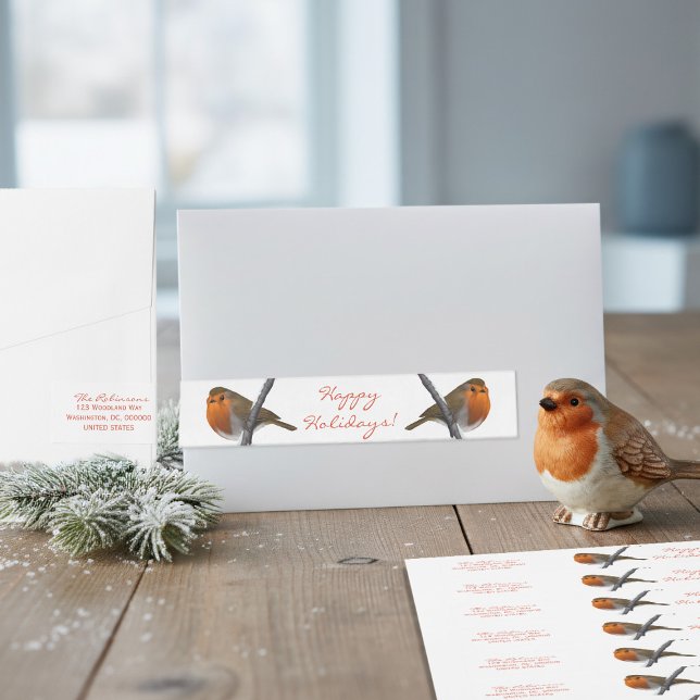 Bande Pour Adresse De Retour Winter Robin Bird Christmas Adresse de retour (These robin bird address labels add a touch of nature-inspired holiday elegance to all your mail)