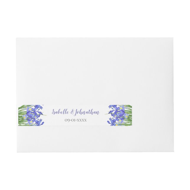 Bande Pour Adresse Élégant mariage aux iris bleus aquarelle (Devant)