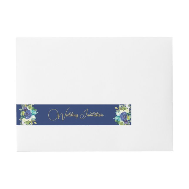 Bande Pour Adresse Elégant Marine & White Roses Yellow Gold Texte Inv (Devant)