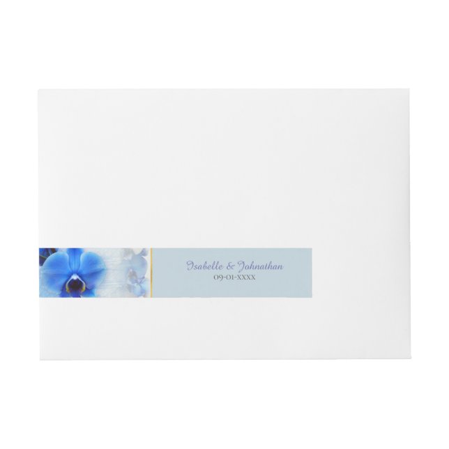 Bande Pour Adresse Invitation moderne à fleurs d'orchidée bleue avec  (Devant)