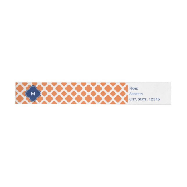 Bande Pour Adresse Monogramme Orange et Royal Blue Quatrefoil (Individual)