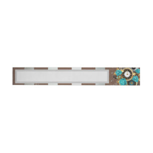 Bande Pour Adresse Steampunk Clock and Turquoise Roses on Striped