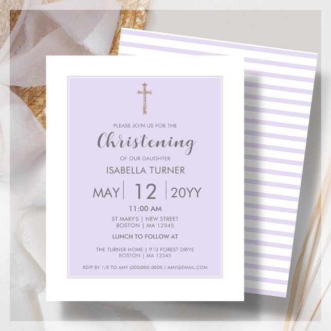 Bande pourpre | Christening Budget Invitation (Créateur téléchargé)