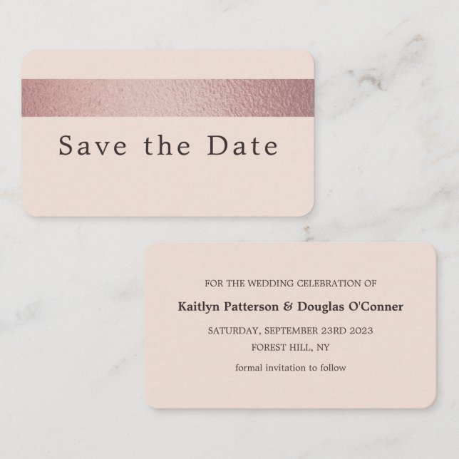 Bande rose Gold Foil, Enregistrer La Carte Date (Devant / Derrière)