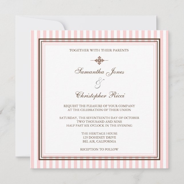 Bande rose pâle Invitations de mariage (Devant)