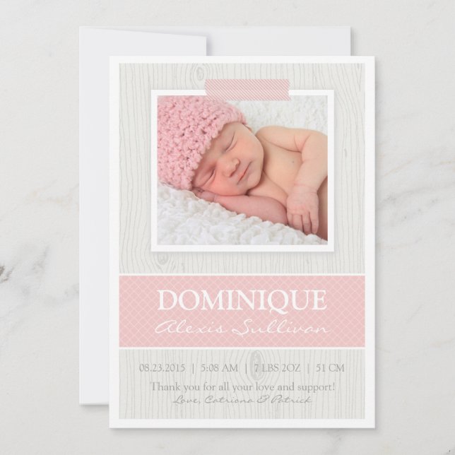Bande rose sur Faire-part de naissance photo de gr (Devant)