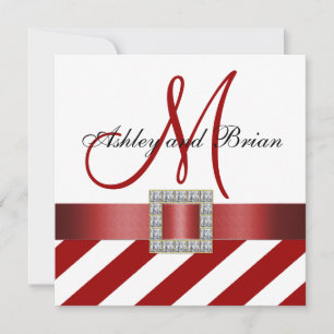 Bande rouge, ruban, Faire-part de mariage Monogram