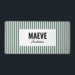 Bande verte et blanche personnalisée moderne éléga<br><div class="desc">La typographie minimaliste moderne girly sage vert et blanc rayé élégant simple unique personnalisé design de bureau cadeau design.</div>
