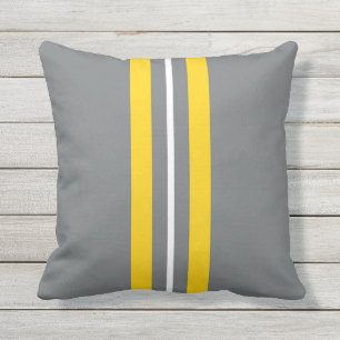 Bande verticale gris-blanc jaune Coussin extérieur