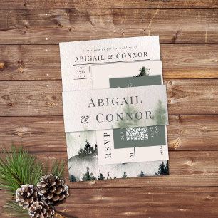 Bandeau De Faire-part À feuillage persistant Mist Rocheuse Russe Hiver B