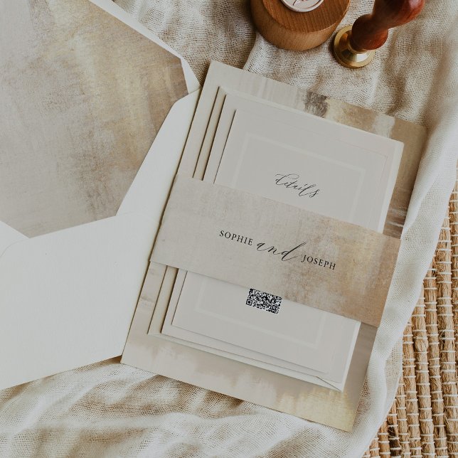 Bandeau De Faire-part Abstrait d'or | Mariage élégant (An elegant, neutral gold abstract look and classic calligraphy make one stunning wedding belly band)