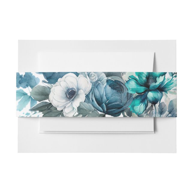 Bandeau De Faire-part Airy Blue et Turquoise Peony Rustic Mariage (Devant Example)