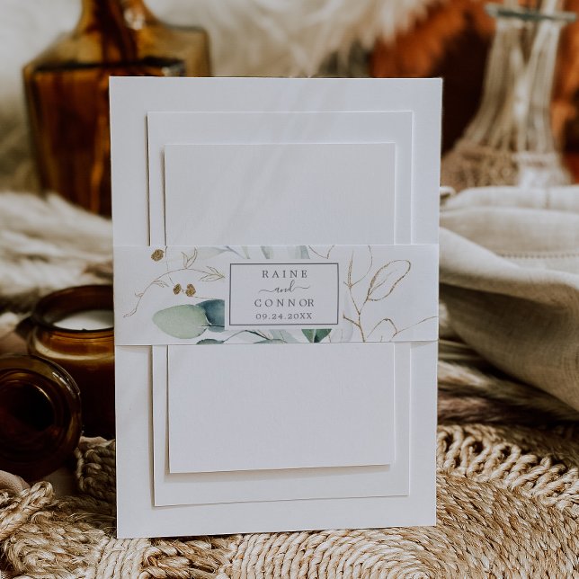 Bandeau De Faire-part Airy Greenery and Gold Leaf Wedding (Créateur téléchargé)