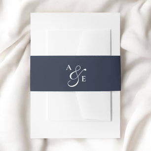Bandeau De Faire-part Amperson de script de monogramme bleu marine
