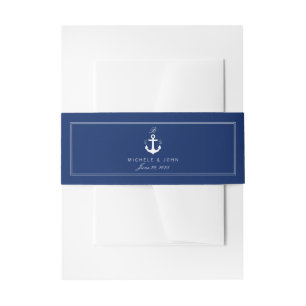 Bandeau De Faire-part Ancre Nautique Bleu Élégant Monogramme Bandes de