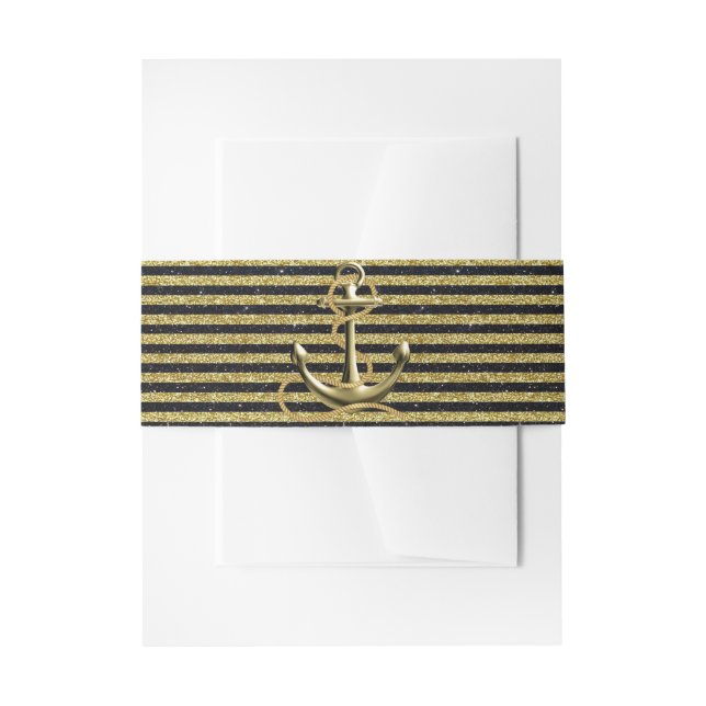 Bandeau De Faire-part Ancre nautique Gold Black Stripes Bandes Belly Ban (Devant example)