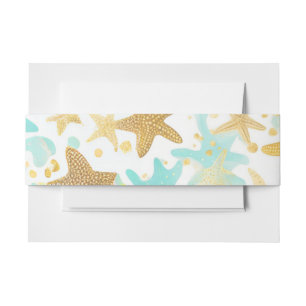 Bandeau De Faire-part Aqua Et Or Aquarelle Plage Starfish