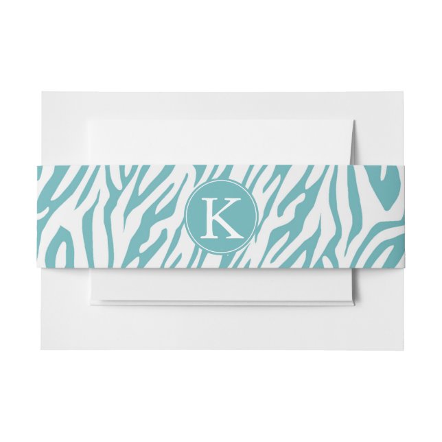 Bandeau De Faire-part Aqua White Zebra Imprimer monogramme (Devant Example)