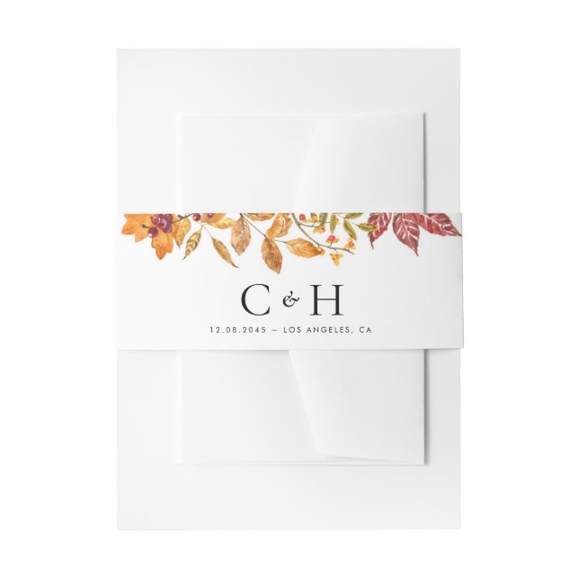 Bandeau De Faire-part Aquarelle Automne quitter Garland Mariage Monogram (Devant example)