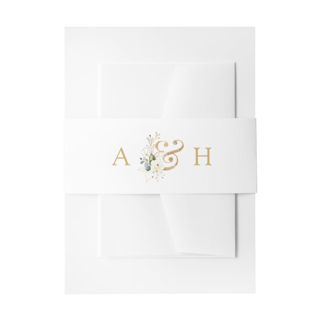 Bandeau De Faire-part Aquarelle Blanc Floral Moderne Monogramme Mariage (Devant example)