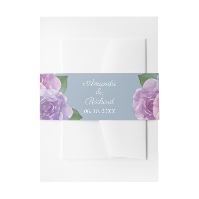Bandeau De Faire-part Aquarelle bleu bleu foncé violet Mariage floral (Devant example)