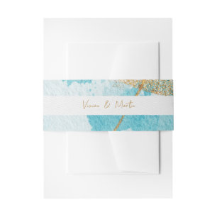 Bandeau De Faire-part Aquarelle bleu et or de luxe Abstrait