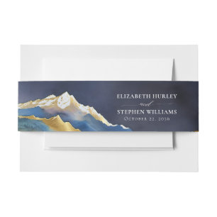 Bandeau De Faire-part Aquarelle Blue Gold Foil Mountain Mariage extérieu