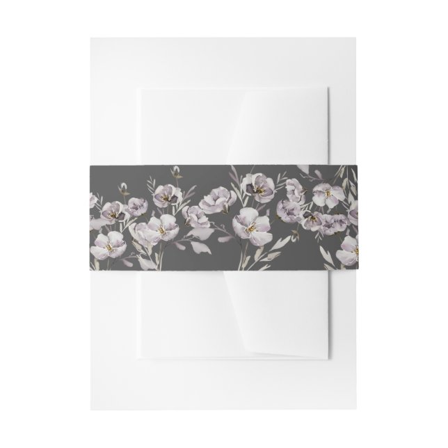 Bandeau De Faire-part Aquarelle de fleur violet poussiéreuse, gris foncé (Devant example)