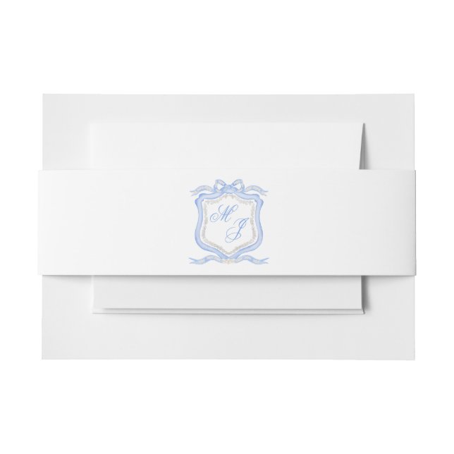 Bandeau De Faire-part Aquarelle Designer Blue Monogram Crest Mariage (Devant Example)