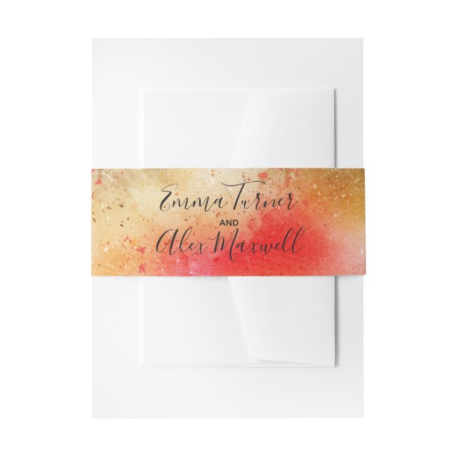 Bandeau De Faire-part Aquarelle dorée | Faire-part de mariage Belly Band (Devant example)