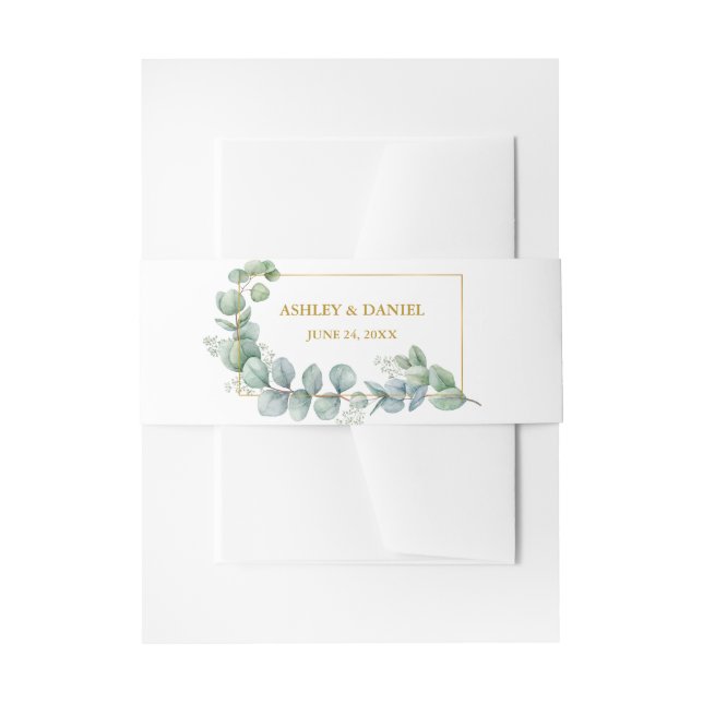 Bandeau De Faire-part Aquarelle Eucalyptus Green Mariage Gold Frame (Devant example)