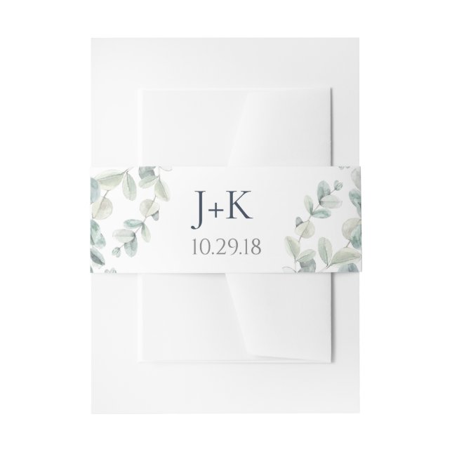 Bandeau De Faire-part Aquarelle Eucalyptus Mariage Belly Bandes (Devant example)