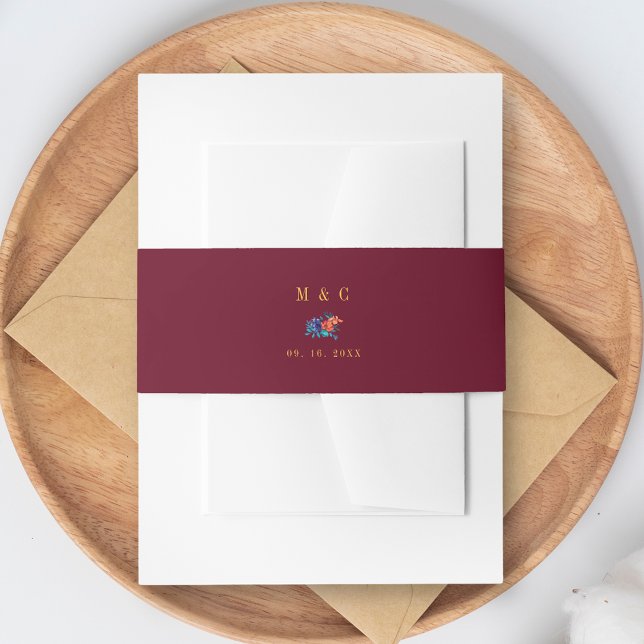 Bandeau De Faire-part Aquarelle Fleur mexicaine Mariage Bourgogne (Créateur téléchargé)