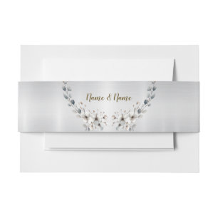 Bandeau De Faire-part Aquarelle Fleurs blanches Cadre doré Argent Turquo