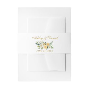 Bandeau De Faire-part Aquarelle Floral Jaune Or Blanc Mariage
